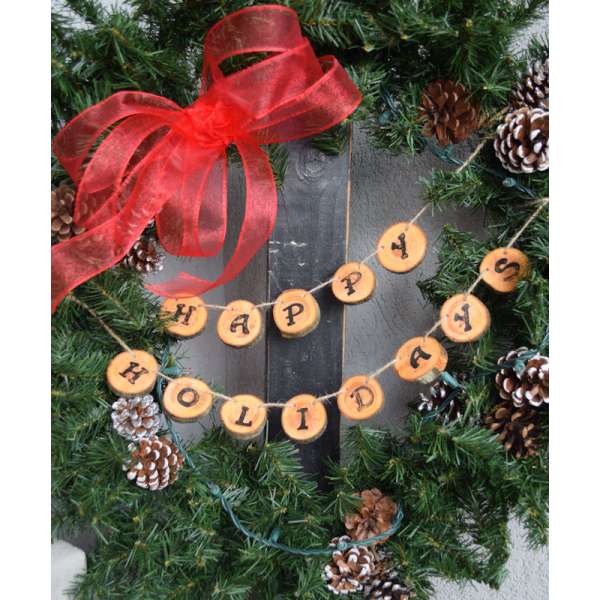 Happy Holidays Wood Round Garland or Wreath Decoration