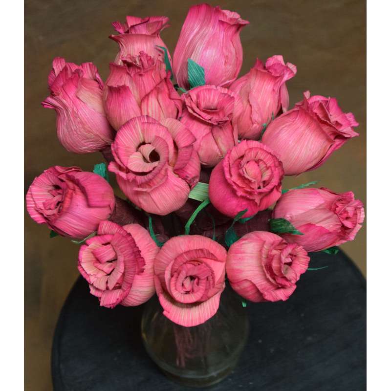 Dried Pink Roses Corn Husk Flowers for Sale Fake Roses for Sale