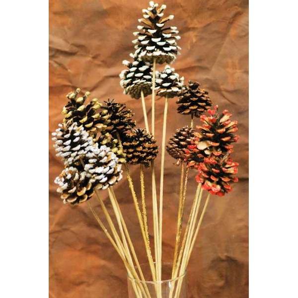 Painted, Tipped, Stemmed Pine Cones