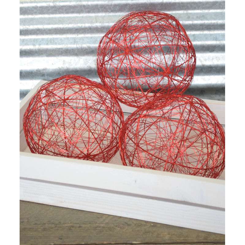 Decorative Wire Balls - 6 inch Red Spheres