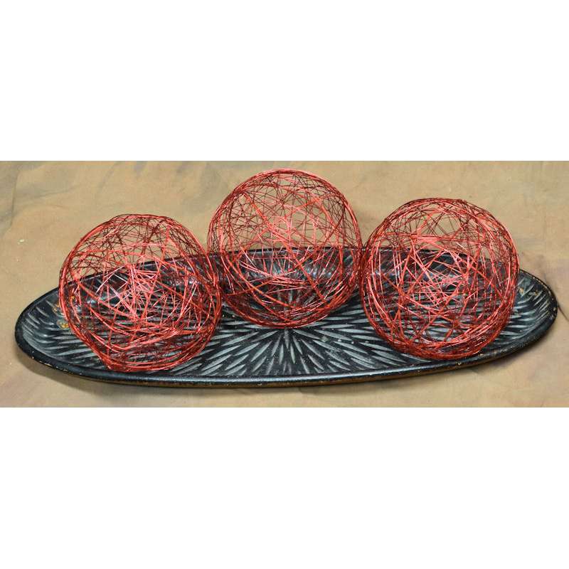 Decorative Wire Balls 6 inch Red Spheres