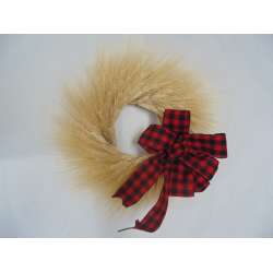 Natural Holiday Wheat Wreath - 19 inch with Plaid Bow