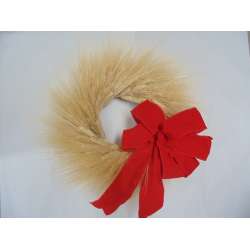 Natural Christmas Wheat Wreath - 19 inch with Red Bow